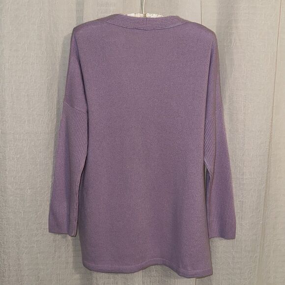 Talbots Haven M Lavender 💯Cashmere V neck Pullover Long Fine Knit Sweater - Picture 2 of 11